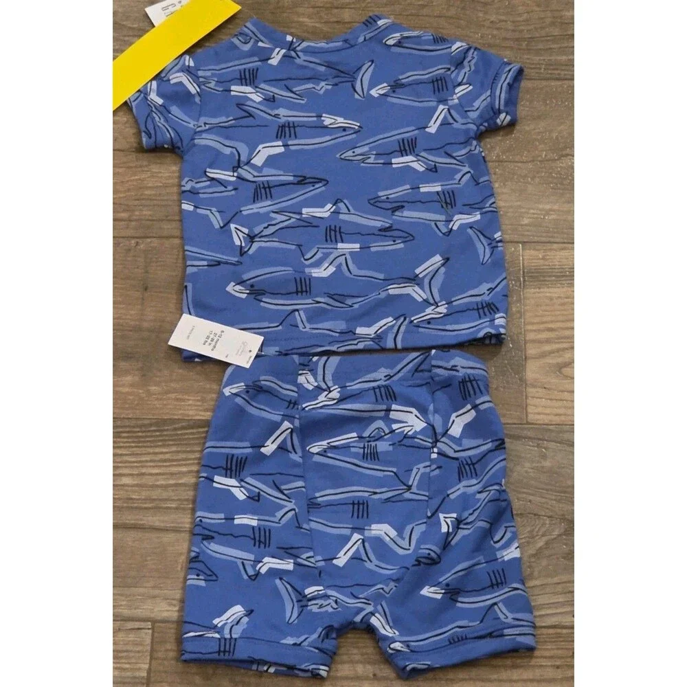Baby Gap Shark PJ Short Set in blue with an allover shark print - 6 to 12 Mths